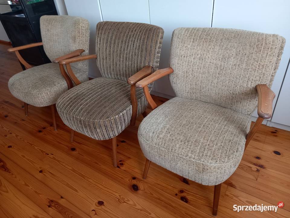 Stare fotele z podłokietnikami PRL vintage 67cm Dom i Ogród Rawicz sprzedam