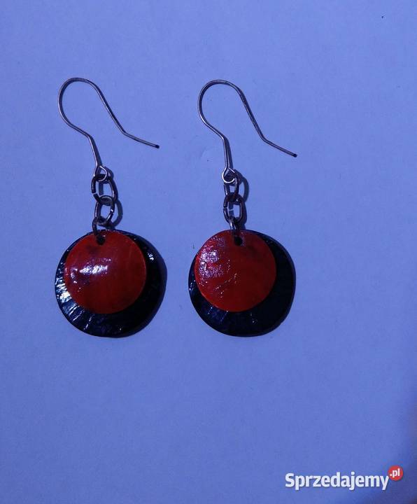 Czerwono czarne kolczyki masa perłowa wysyłka srebro
