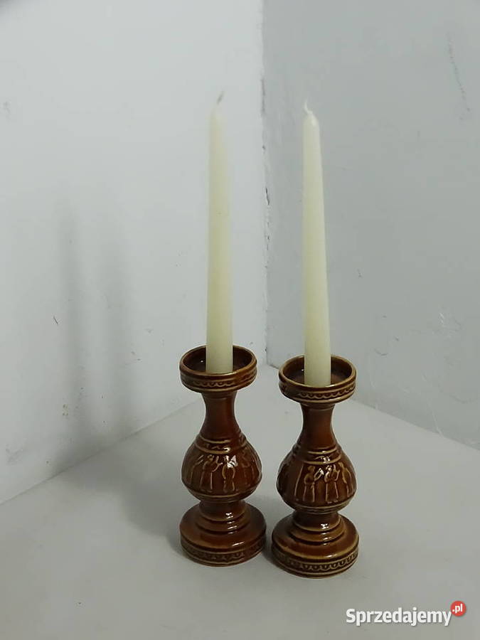 Piękne brązowe ceramiczne świeczniki vintage sprzedam
