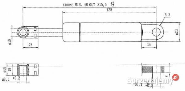 Sprężyna gazowa L2155 mm 1100N Stabilus CA044016 Kamionna