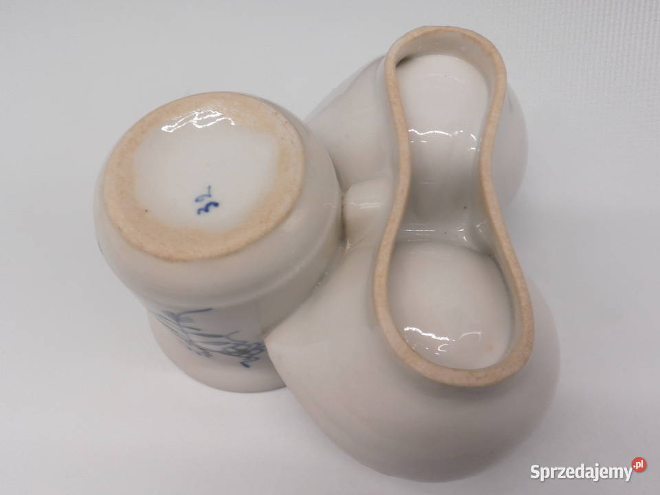 Stary ceramiczny przyprawnik dwojaczki niebieski Porcelana i szkło