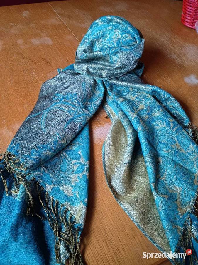 Szal damski 178x66 zloto turkusowy Tczew
