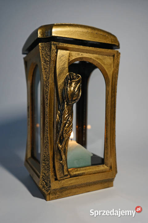 Złoty znicz żywiczny lampion retro motyw róży Antyki, Sztuka, Kolekcje śląskie