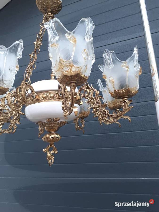 Piękny pałacowy mosiężny ŻYRANDOL z porcelaną 8 Blachownia