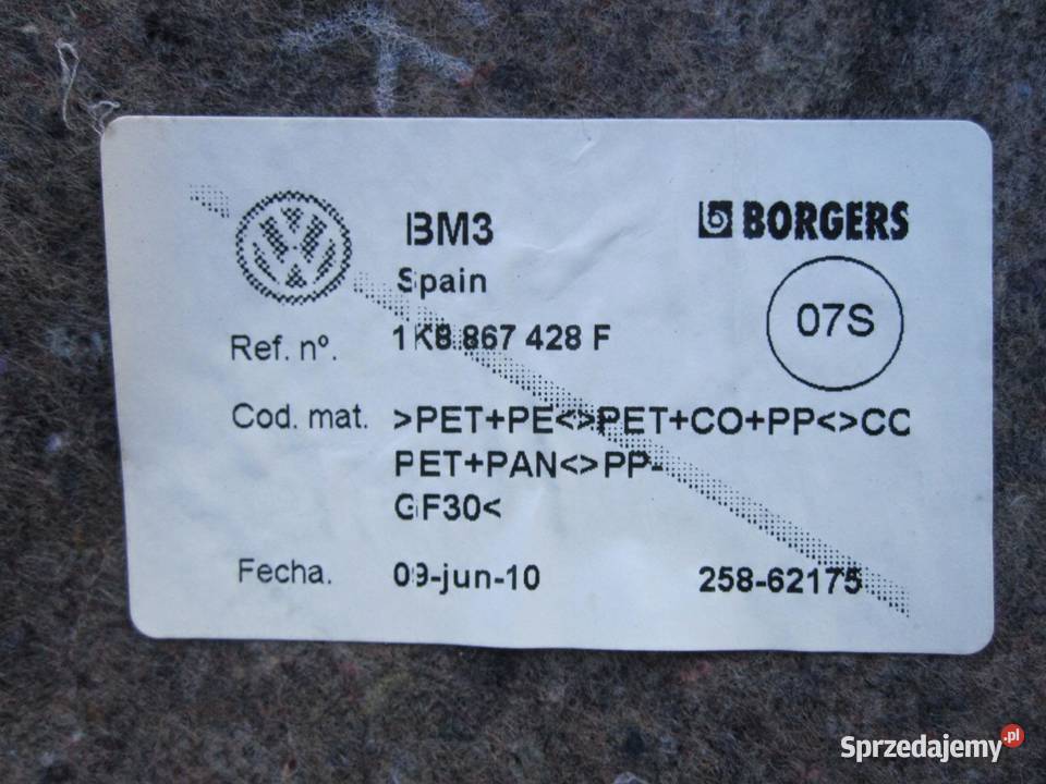 SCIROCCO III 10r boczek dywan bagażnika prawy Tapicerki samochodowe