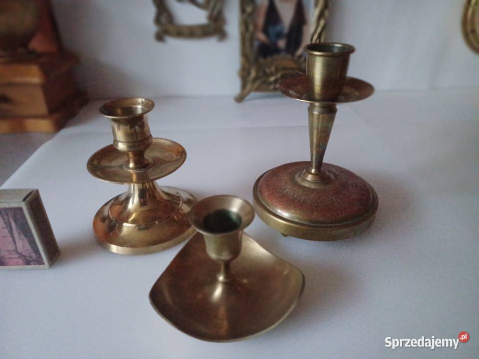 Komplet trzech świeczników Mosiądz Kolekcja Poznań