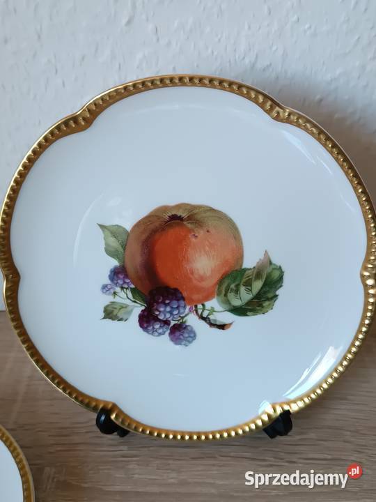 Komplet złoconych talerzy w owoce Gorlice