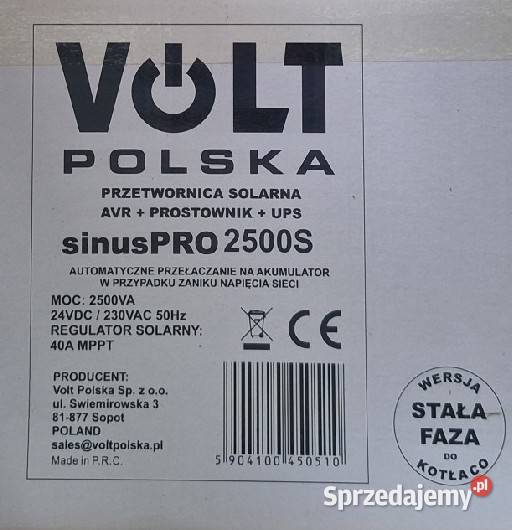 Jednofazowy Inwerter hybrydowy sinus PRO 2500S Falowniki dolnośląskie Oborniki Śląskie