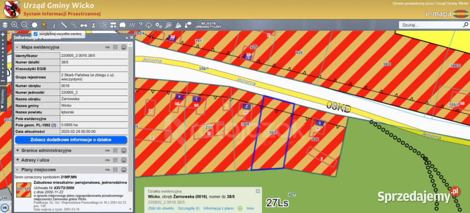 Ogłoszenie działka 896m Żarnowska 286zł/m2