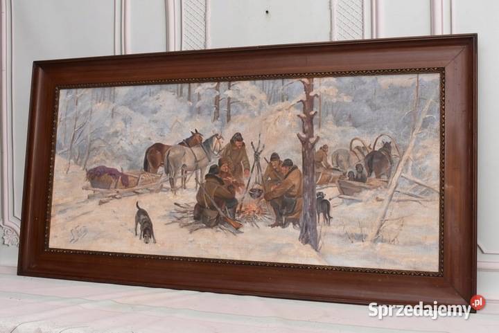 J Fałat Myśliwi na Polowaniu w Lesie Stary Duży Obrazki i obrazy małopolskie Kraków