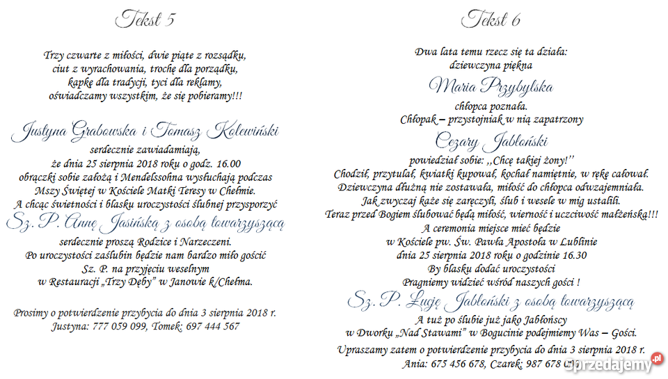 Zaproszenia ślubne profesjonalnie estetycznie Pozostałe Kraków