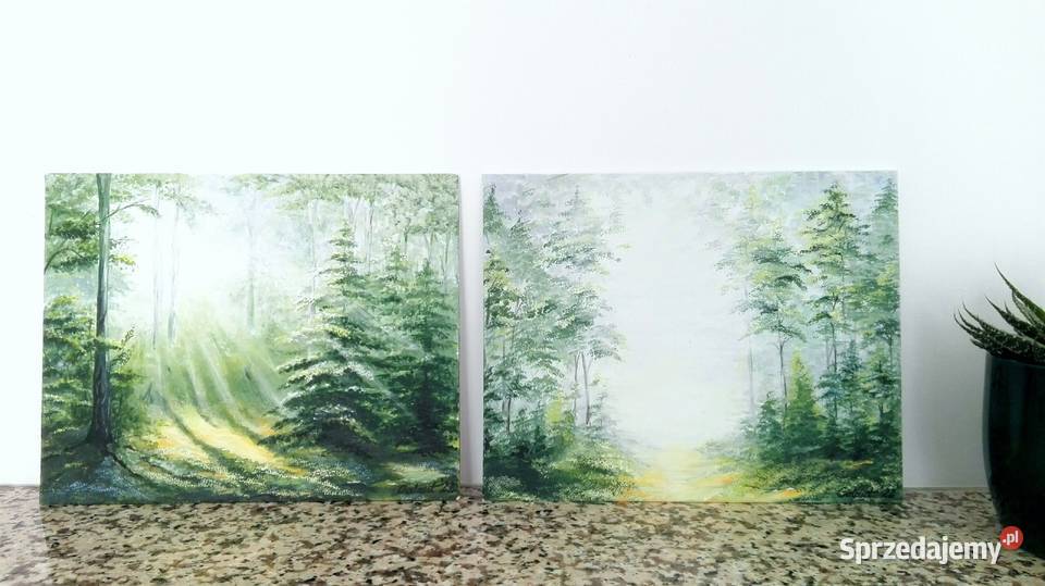 Obraz ręcznie malowany Poranek w lesie Łódź