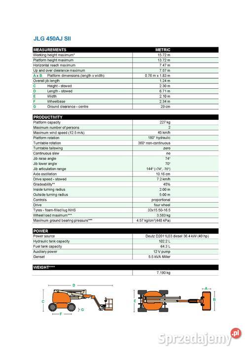 Podnośnik przegubowy JLG 450 AJ SII M 2007 3 600 Kraków