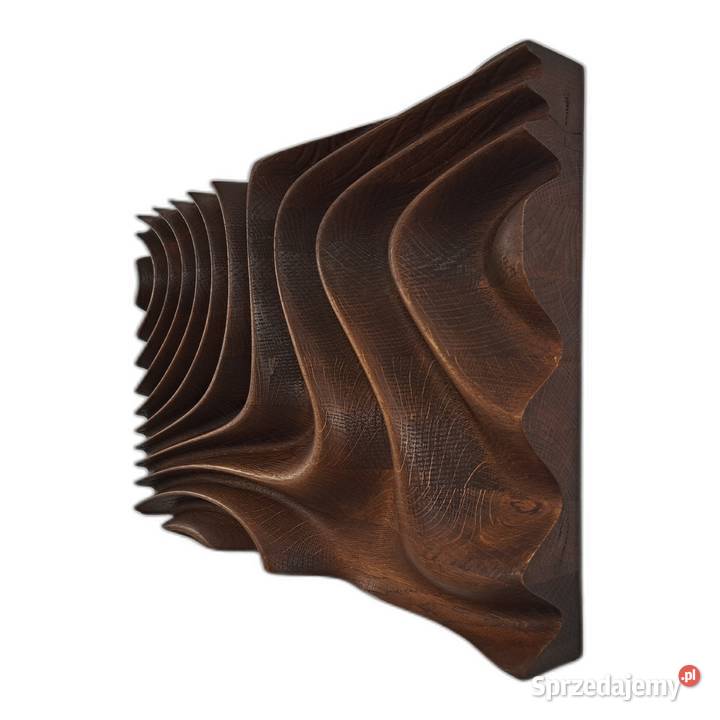 Płaskorzeźba dębowa fale 3D olejowana dekoracja Malechowo