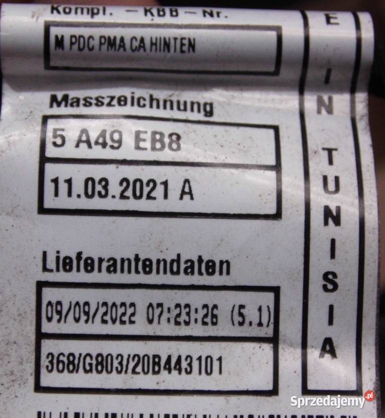 Wiązka instalacja PDC zderzaka tył BMW 5 G30 G31 Biała Nyska