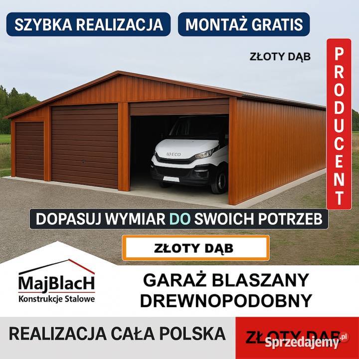 Garaż Blaszany z zadaszeniem bocznym Dwuspadowy Brzeg