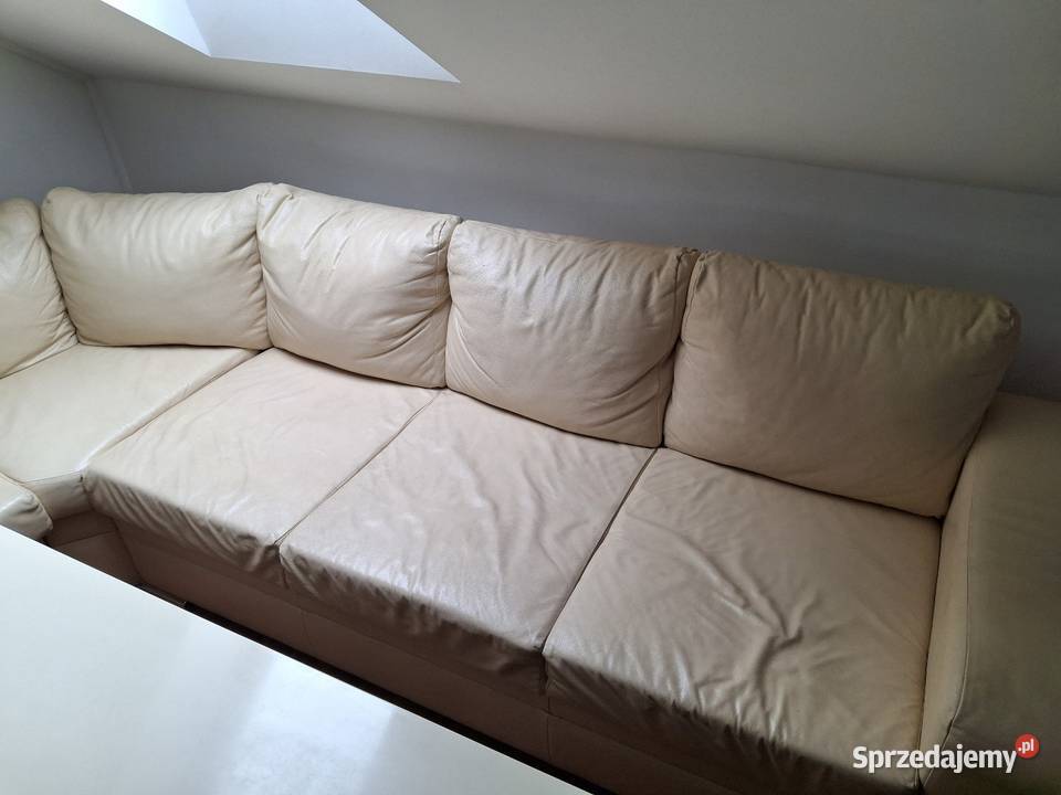 Sofa skorzana i stół kolor beżowy 60cm Sofy i kanapy Kraków sprzedam