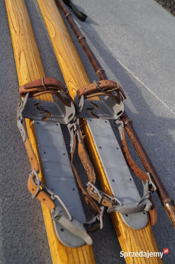 Stare narty jesionowe 190 z kijkami podkarpackie Pruchnik