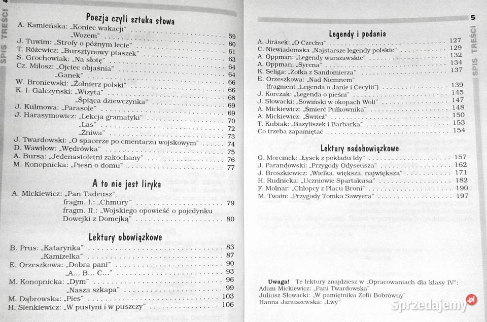 Opracowania lektury wiersze kl 5 Język polski Chełm