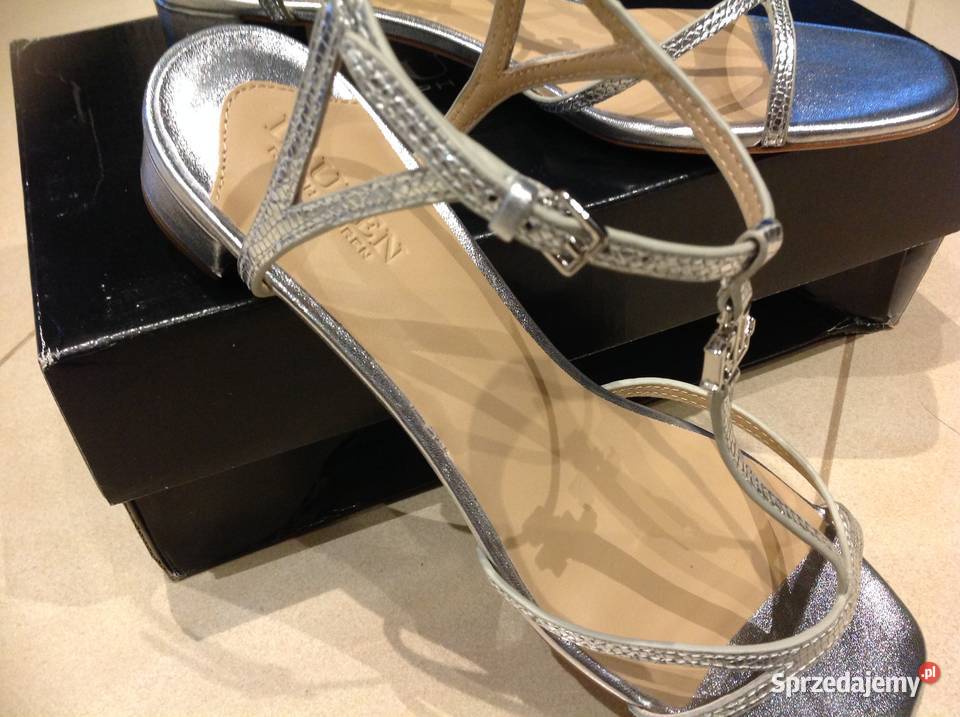 Skórzane Sandały Damskie RALPH LAUREN 37 Srebrne Sandały i klapki lubuskie Nowa Sól
