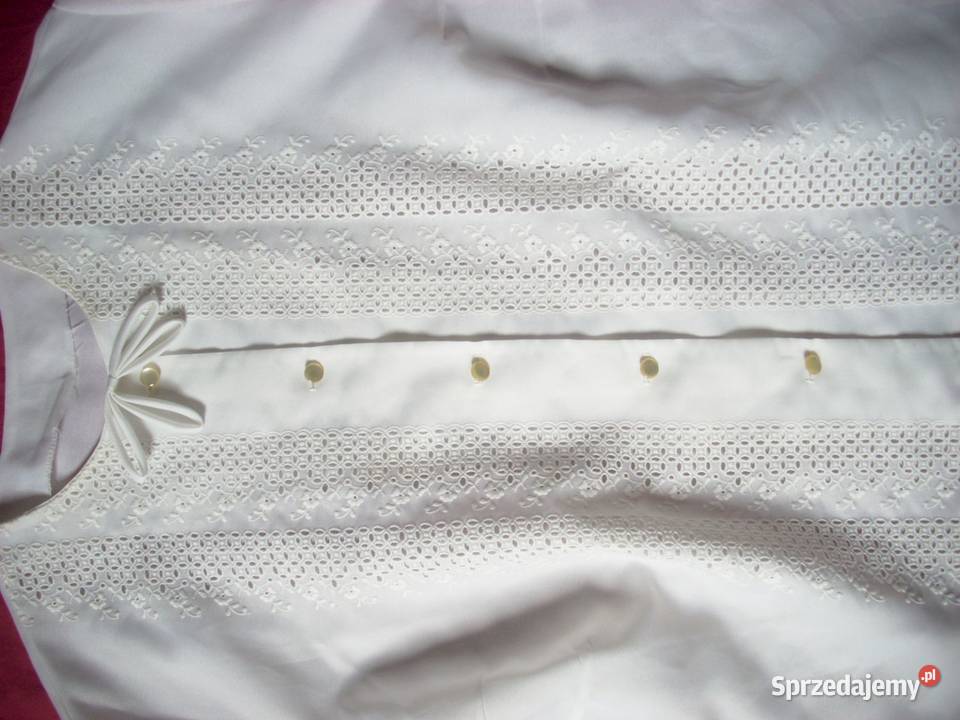 Elegancka Biała koszula z kokardką 46 48 krótki Bluzki i koszule Nowy Sącz