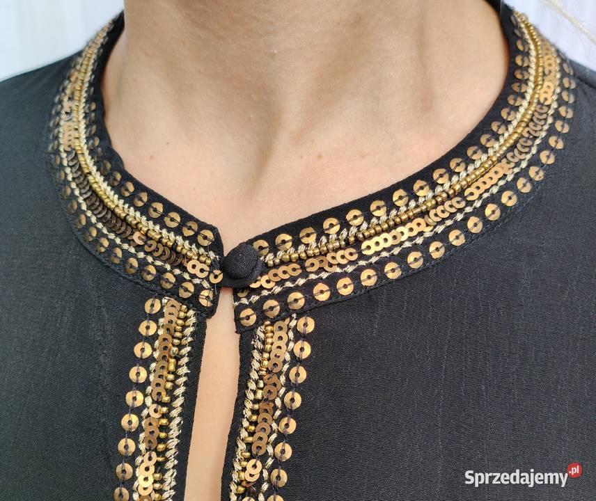 Czarna bluzka top XL 42 Monsoon wiskoza koraliki Odzież damska Szczecin