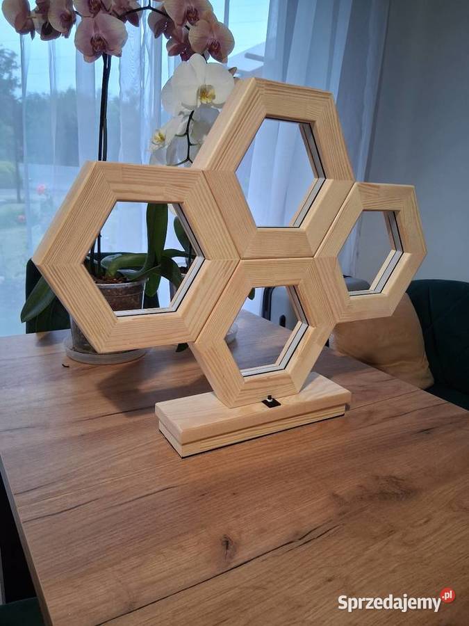 Lampa LED RGB z Drewna Hexagon Pilot Aplikacja Gajewniki-Kolonia sprzedam