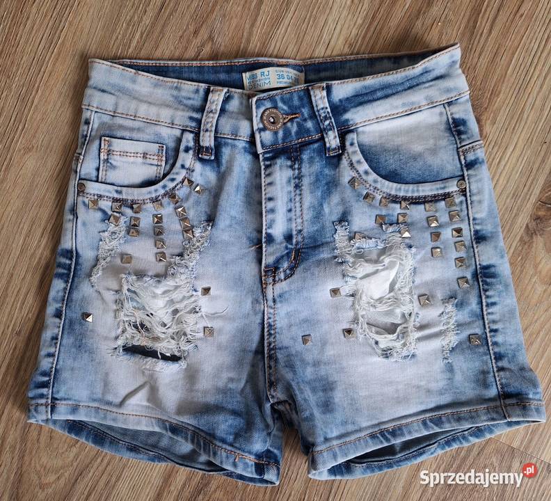 Jeansowe krótkie spodenki szorty z ćwiekami Kraków