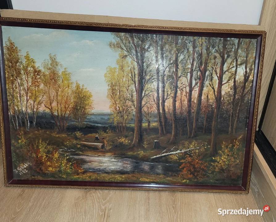 Obraz pejzaż leśny 1922 rama drewniana małopolskie Tarnów sprzedam
