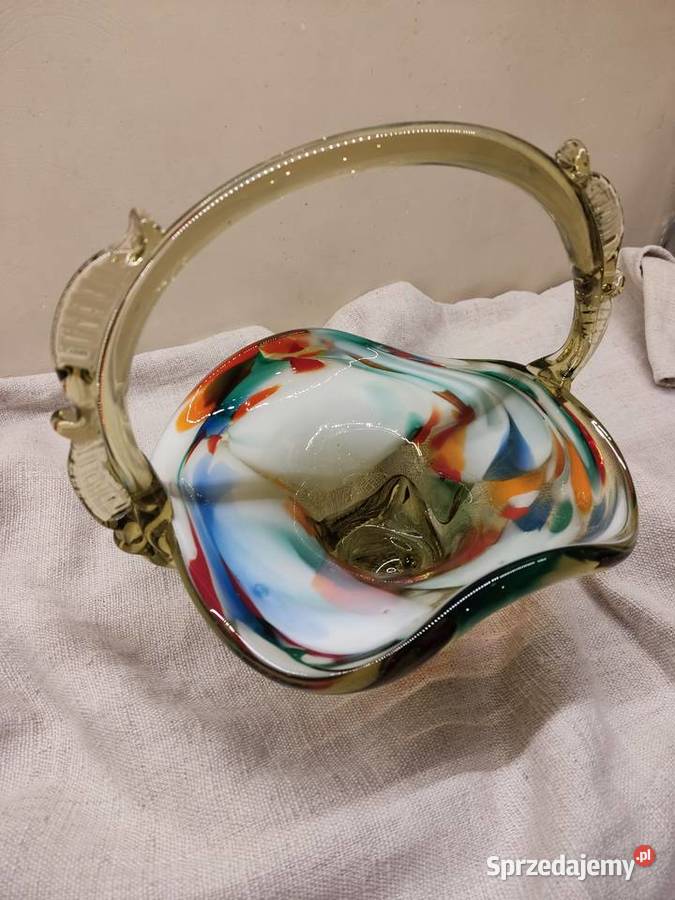 Koszyk szklany kolorowy Ząbkowice PRL Głuchołazy