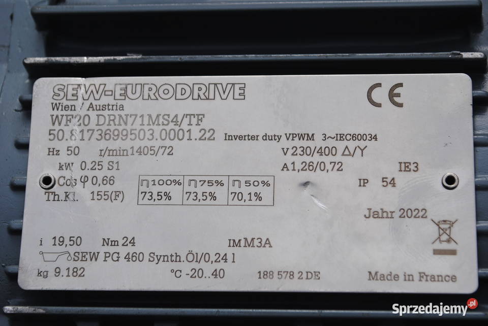 Motoreduktor kątowy 025kw 72obrmin FIRMY SEW Kargowa