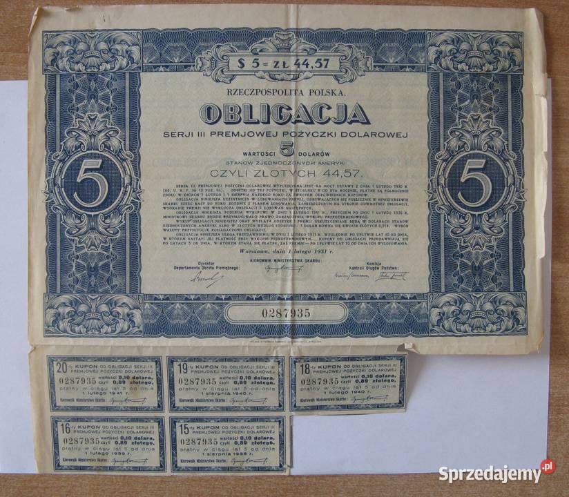Obligacja 10 50 z 1924 i 5 z 1931 Pozostałe śląskie Dąbrowa Górnicza
