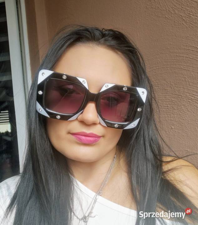 Luksusowe duże kwadratowe diamentowe okulary