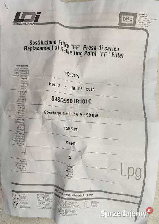 FILTR LPG BRC 09SQ9901R101C LOT 14DA 67R010371 sprzedam