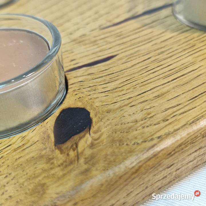 Świecznik drewniany serce z dębu surowe piękno Sępopol