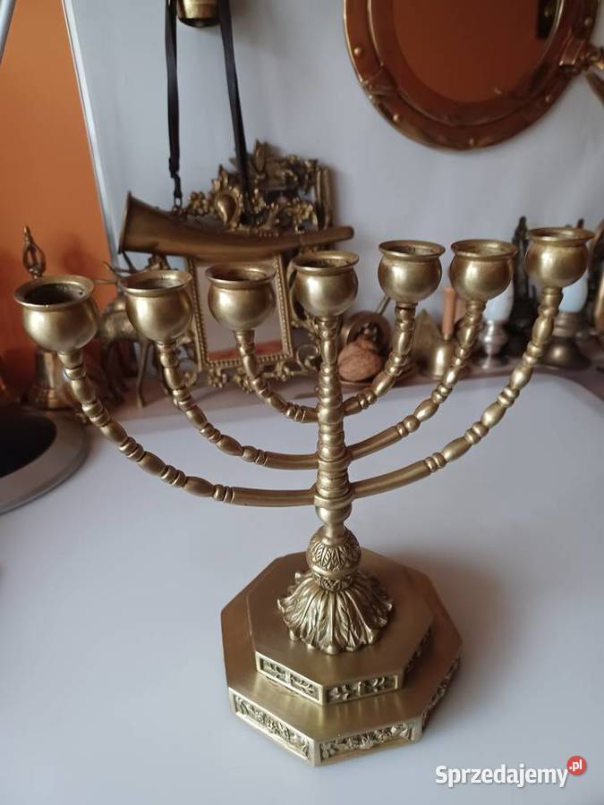 Piękna stara zabytkowa menora mosiężna Poznań