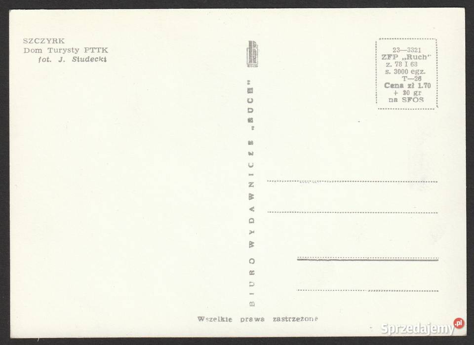 SZCZYRK DOM TURYSTY PTTK 1968 BEZ OBIEGU Pocztówki i karty telefoniczne