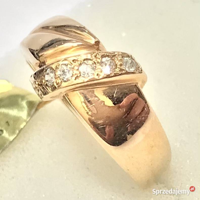 Złoty PIERŚCIONEK 585 14K żółte ZŁOTO kamienie