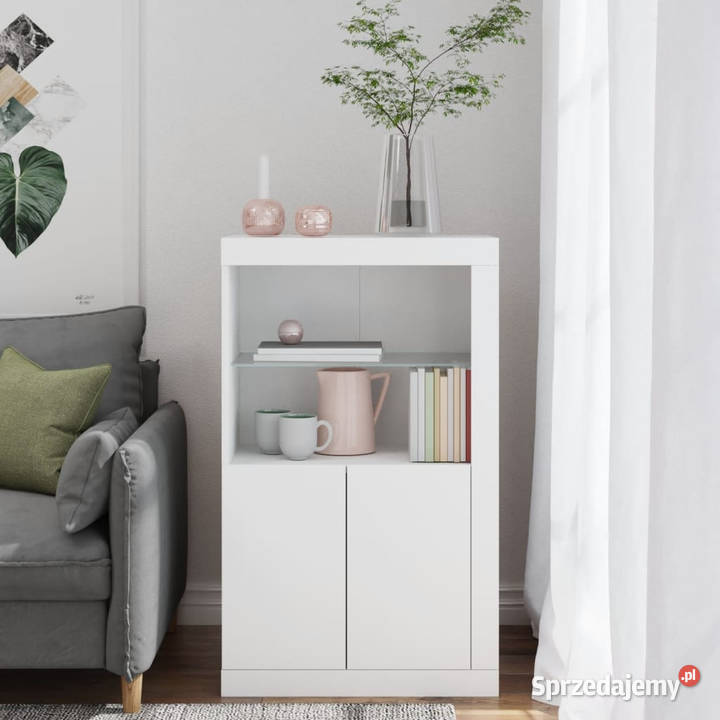 Szafka boczna z LED biała materiał Warszawa