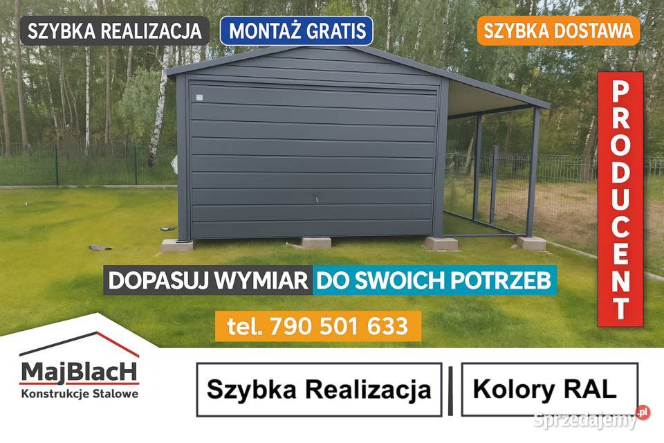 Grafitowy Garaż Blaszany z zadaszeniem bocznym Radomsko sprzedam