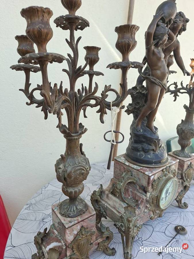 Kominkowy zegar francuski plus dwa kandelabry podkarpackie Rzeszów
