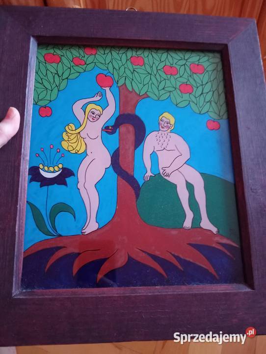 Obraz ludowy na szkle malowany Cepelia 1984 Kielce