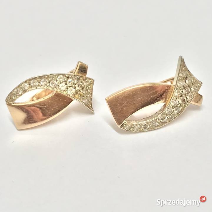 Złote kolczyki 585 14K z cyrkoniami model wstęga Warszawa