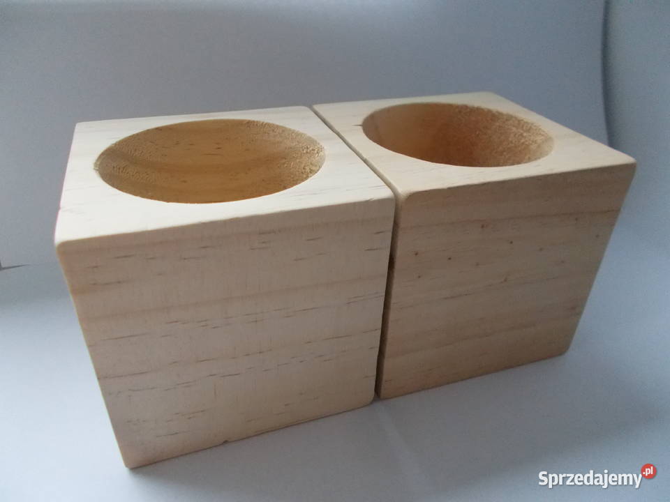 Kostka kubek drewniany na przybory świecznik śląskie Ruda Śląska
