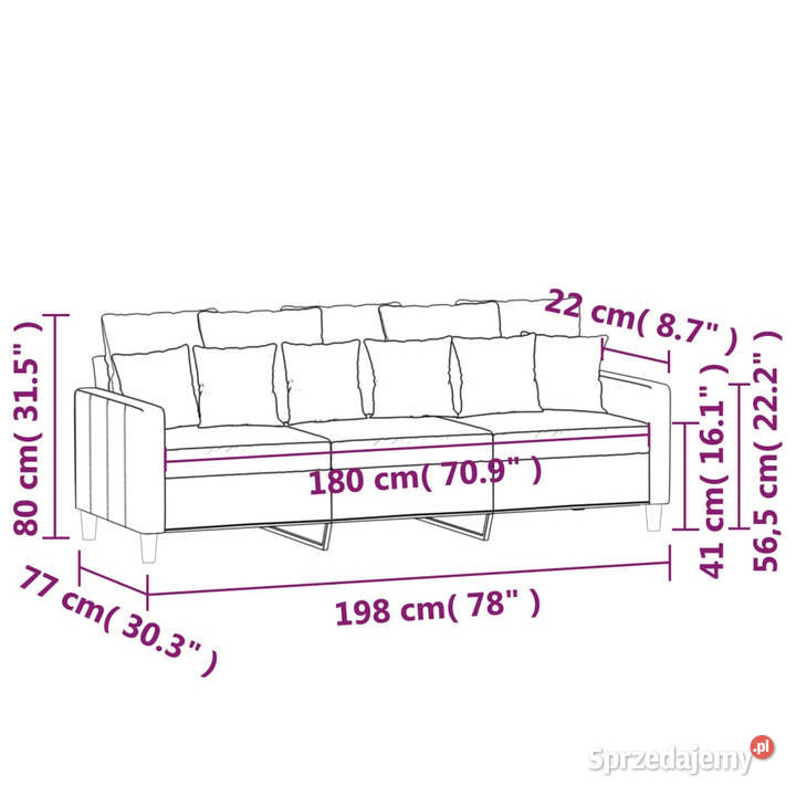 Sofa 3osobowa ciemnoszara 180 obita aksamitem Warszawa