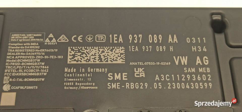 SKODA ENYAQ MODUŁ KOMFORTU 1EA937089AA