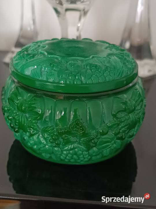 Schlevogt Puzdro artystyczne szkło malachitowe Porcelana i szkło Jastrzębie-Zdrój