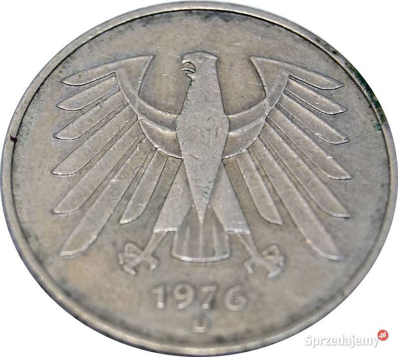 MONETA NIEMCY RFN 5 MARK 1976 MIEDŹNIKIEL Pozostałe Zielona Góra sprzedam