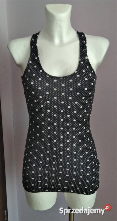Czarna bluzka długa bokserka w białe kropki