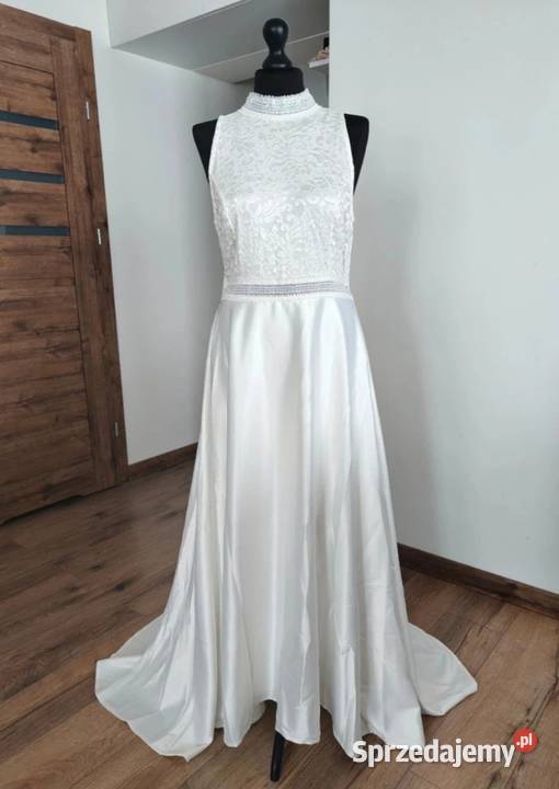 Sukienka ślubna satynowa 44 2XL Bonprix biała Suwałki